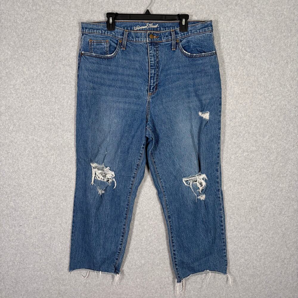 Universal Thread Jeans 16 Vintage Straight‎ Crop Knee Holes Raw Frayed Stretch